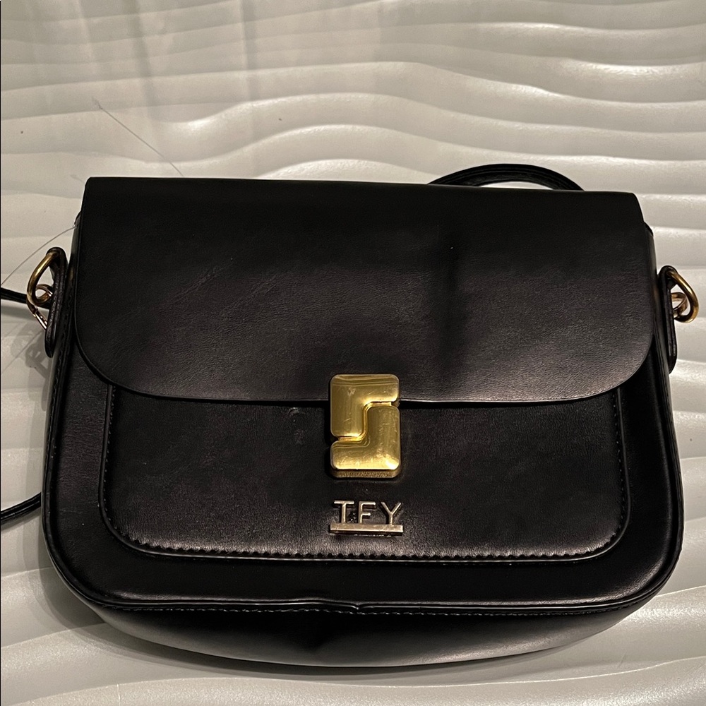 Black Crossbody Bag with Gold Clasp